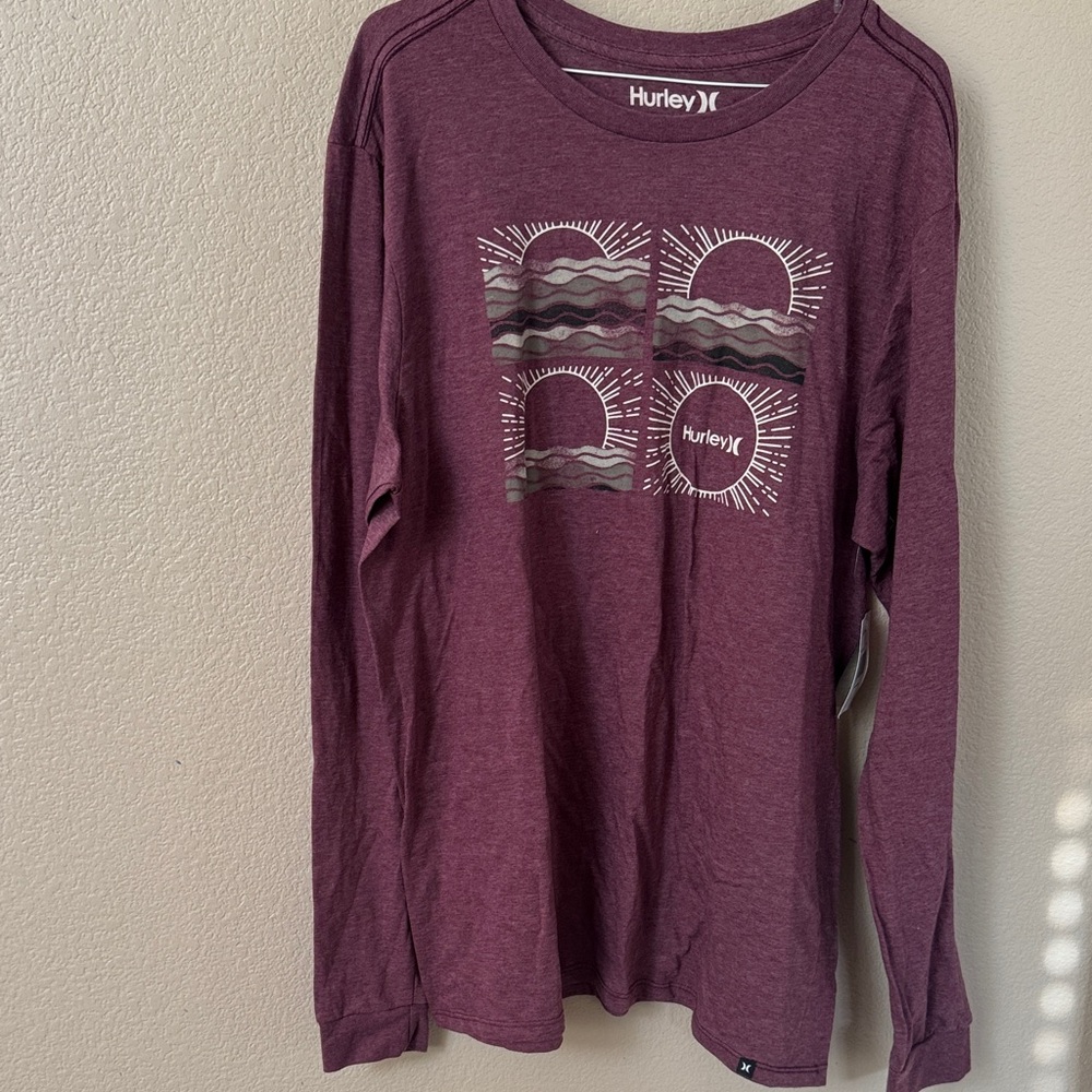 Hurley Mens Long Sleeve Tee - Burgundy SZ Large NWT